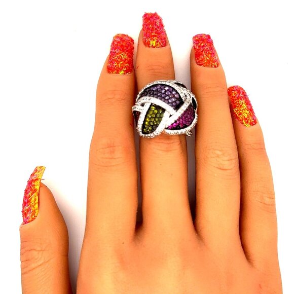 Showstopper 925 Silver Multicolor Stones Ring - Picture 10 of 11